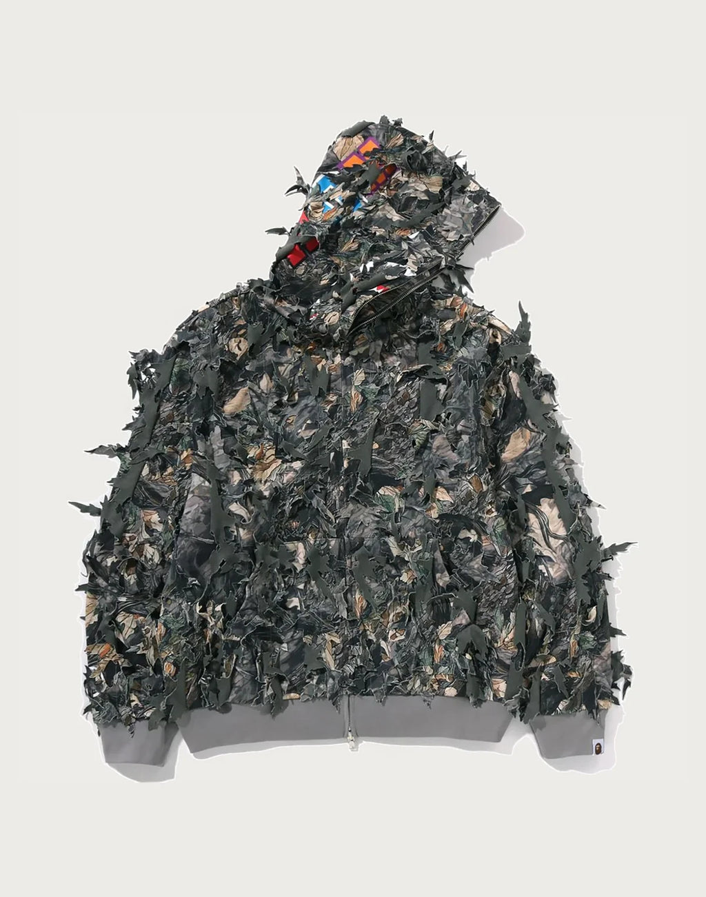 Cropped Laser-Cut Camo Full-Zip Hoodie - Brown