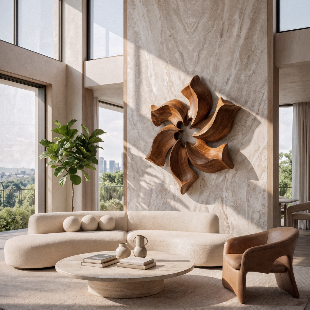 Sculptural Pinwheel Flower Wall Decor For Living Room And Foyer