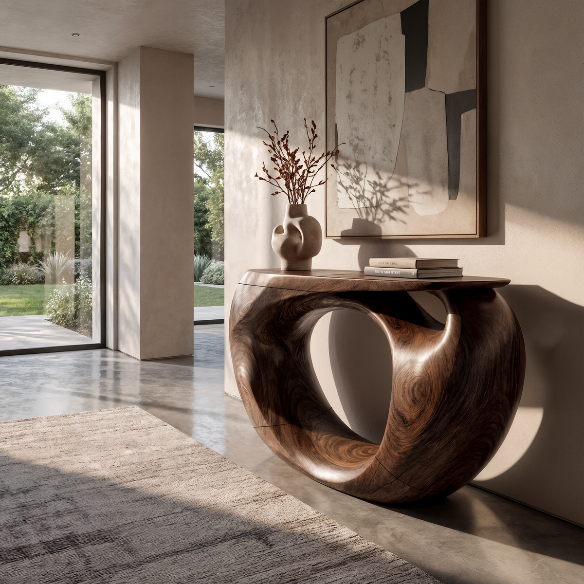 Console Table Organic Hollow Base Design For Entryway