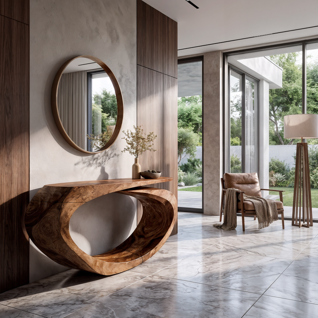 Sculptural Console Table Asymmetrical Hollow Base Design For Entryway