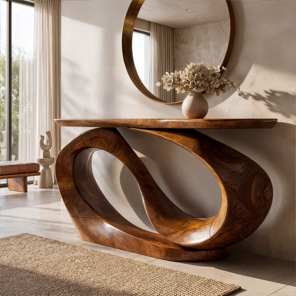 Organic Sculptural Console Table Hollow Oval Base Design For Entryway Foyer Hallway