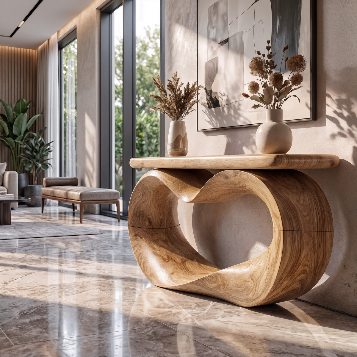 Sculptural Console Table Hollow Oval Base Design For Entryway Foyer Hallway