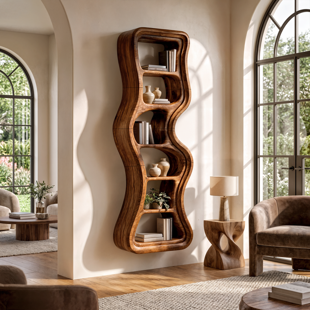 Modern Bookshelf Handcrafted Sculptural Design For Living Room