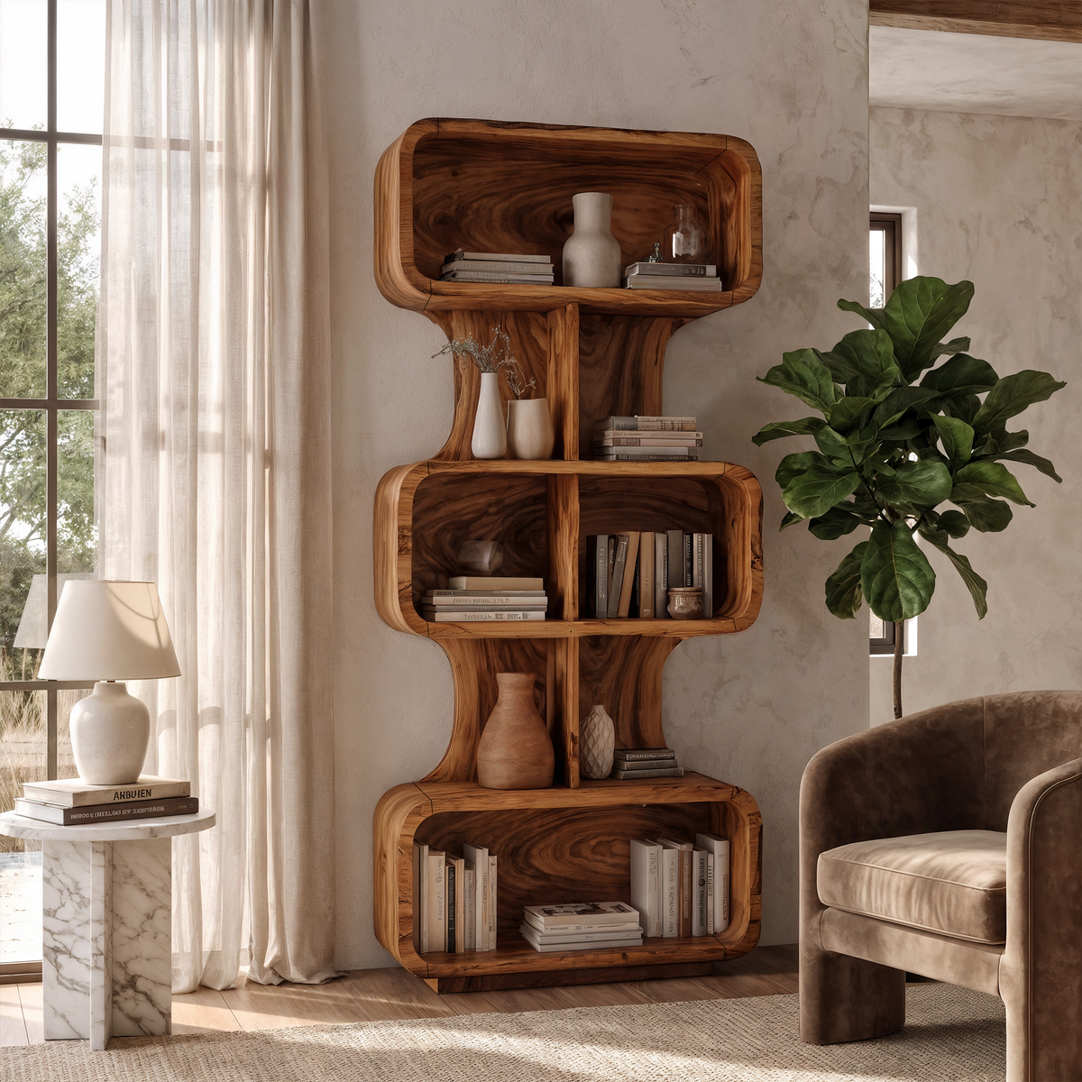 Mid Century Bookshelf Handcrafted Solid Wood Design For Home Office
