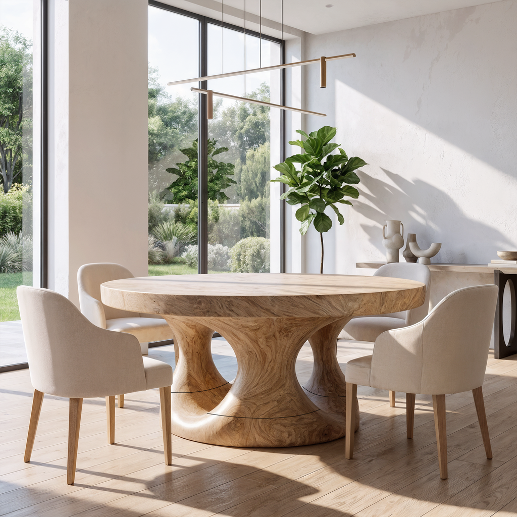 Organic Round Dining Table With Sculptural Tree Root Design For Dining Room And Kitchen