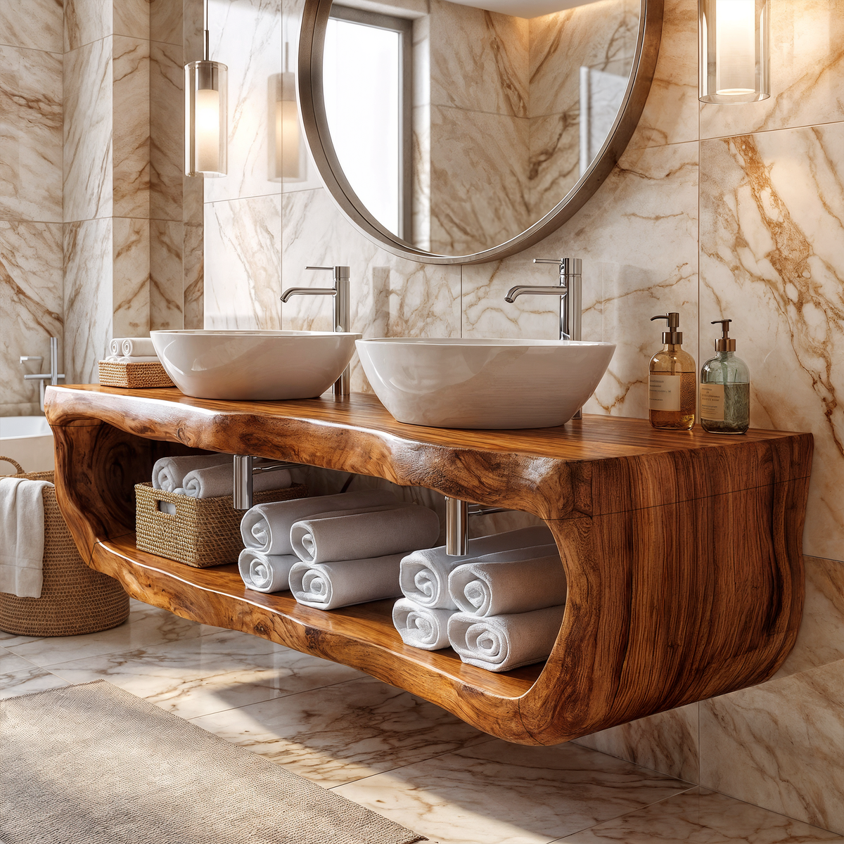 Organic Sculptural Bathroom Vanity Wall Mounted Towel Storage