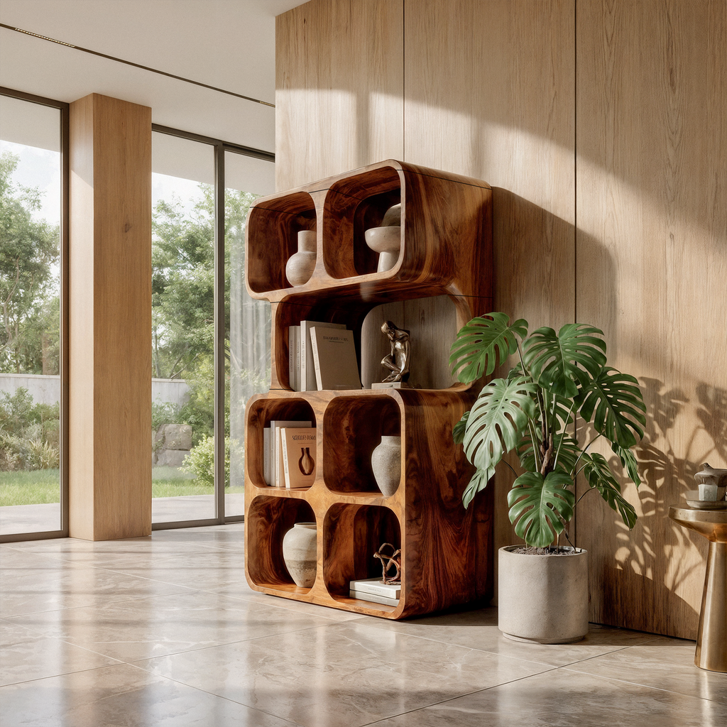 Statement Leaning Bookshelf Handcrafted Organic Wood Design For Modern Home