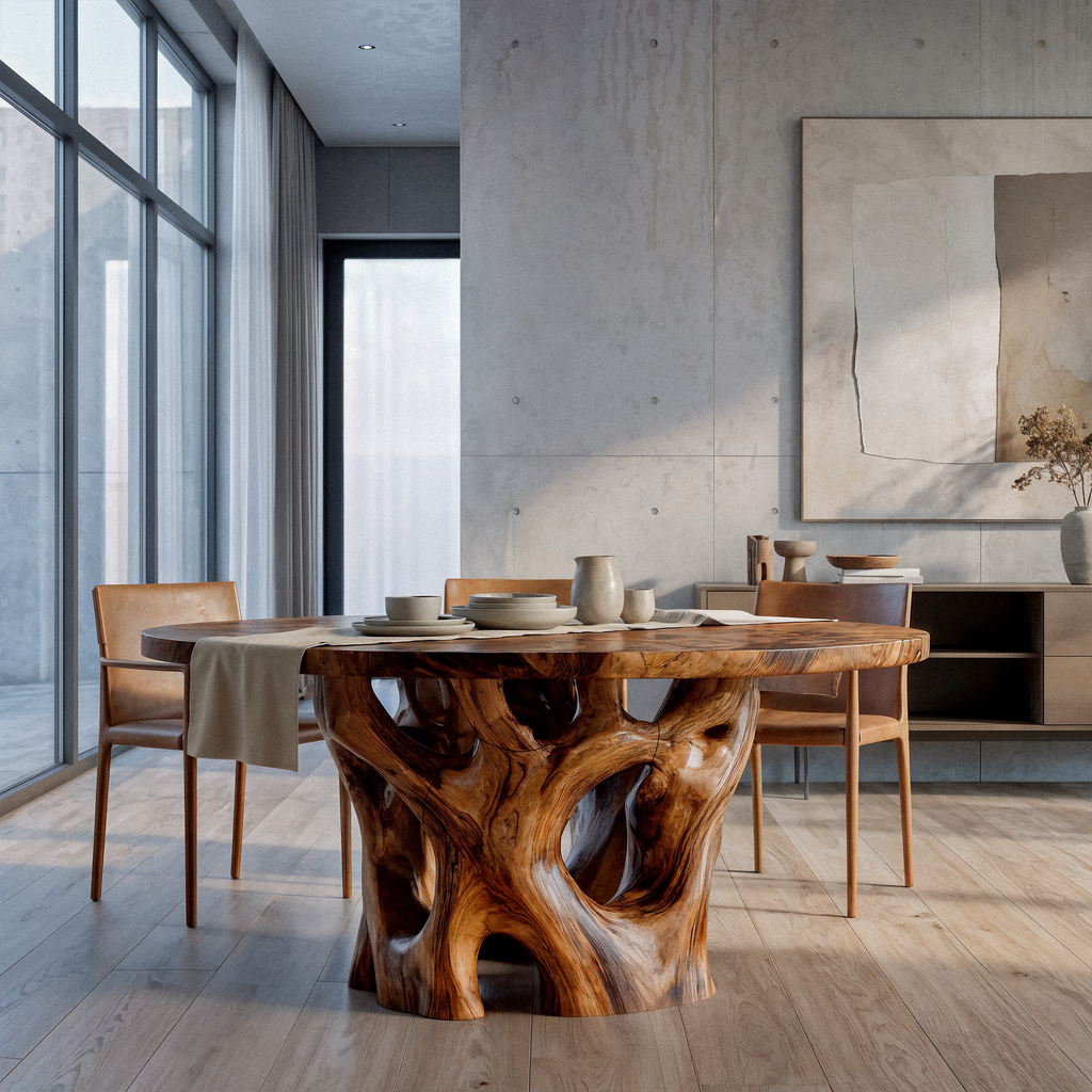 Organic Round Dining Table With Nature Inspired Cutout Form For Dining Room And Breakfast Nook
