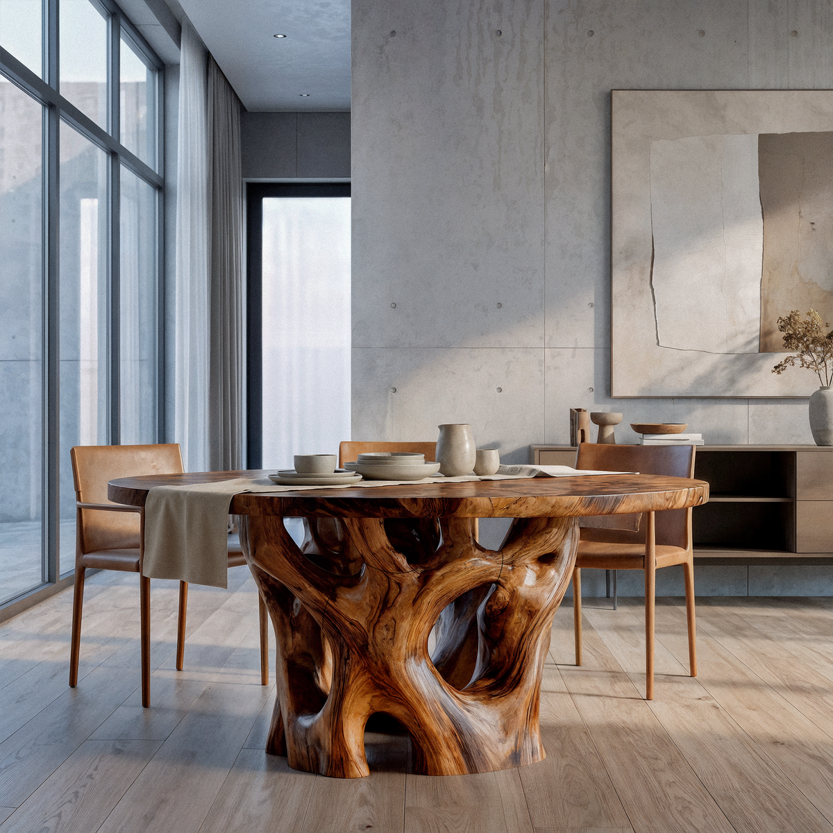 Organic Round Dining Table With Nature Inspired Cutout Form For Dining Room And Breakfast Nook