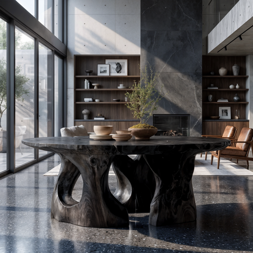 Contemporary Round Dining Table With Abstract Cutout Design For Dining Room And Kitchen