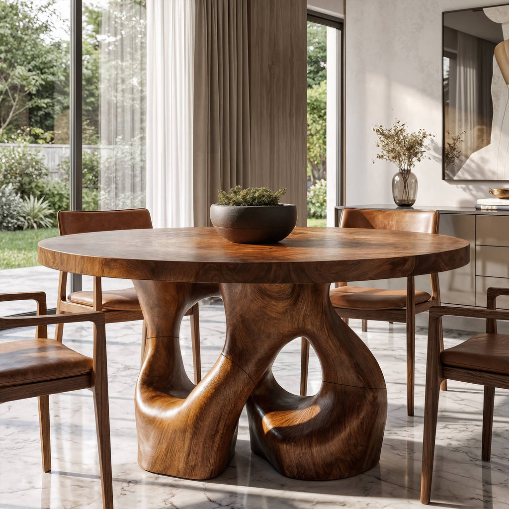 Organic Round Dining Table With Interwoven Branch Design For Dining Room And Kitchen