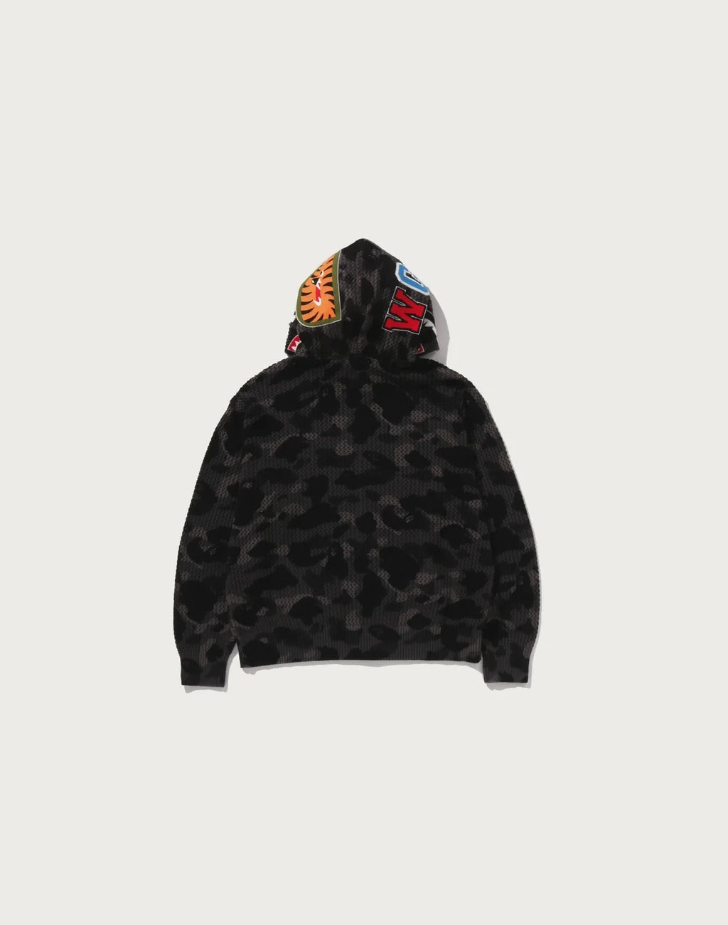 Relaxed Crochet Camo Full-Zip Hoodie - Black