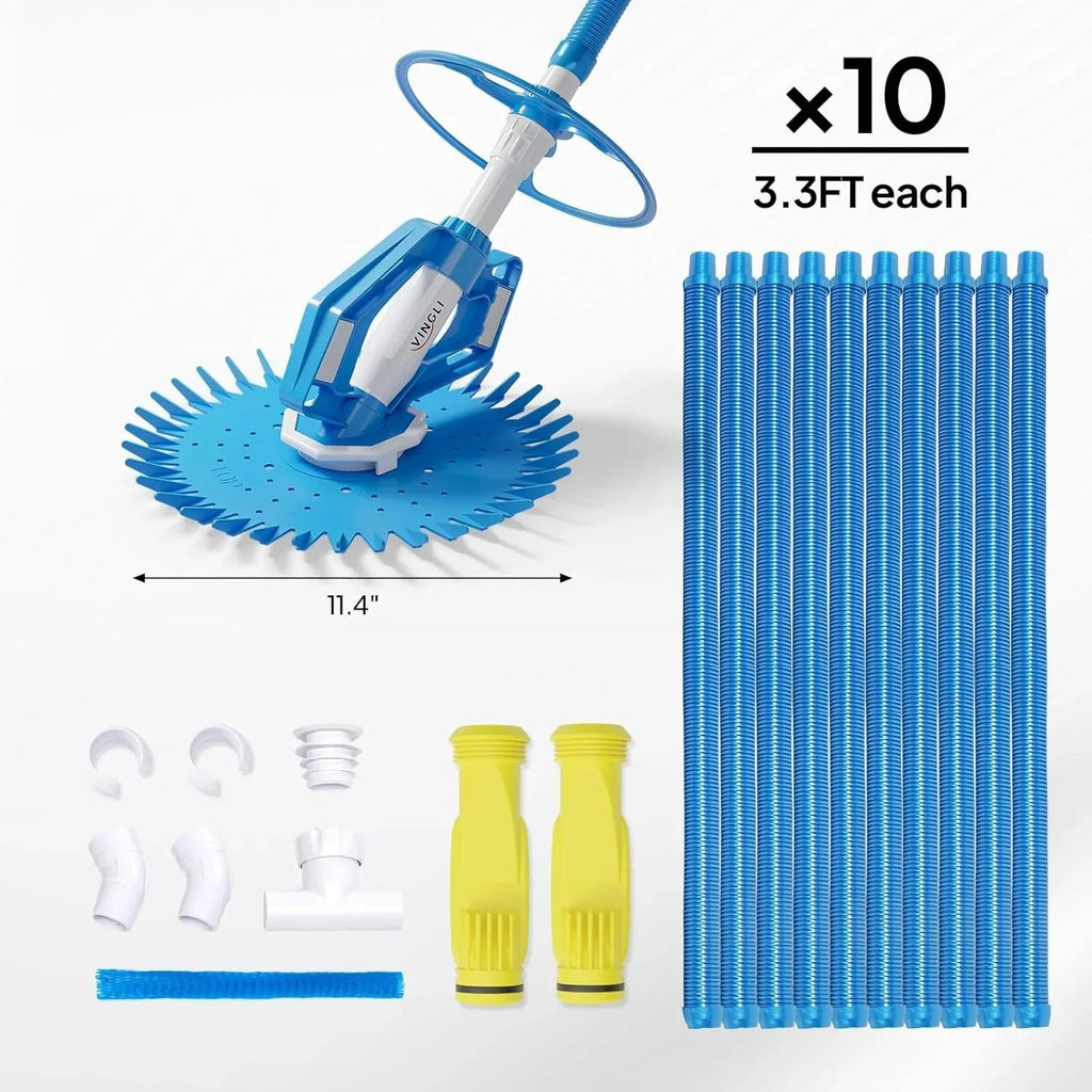 VINGLI Automatic Swimming Pool Vacuum Cleaner With 33FT Hoses, Navy Blue & White - Pool Cleaner 277