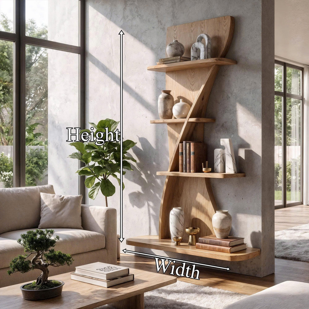 Sculptural Bookshelf Handcrafted Curved Wood Shelves For Home Office