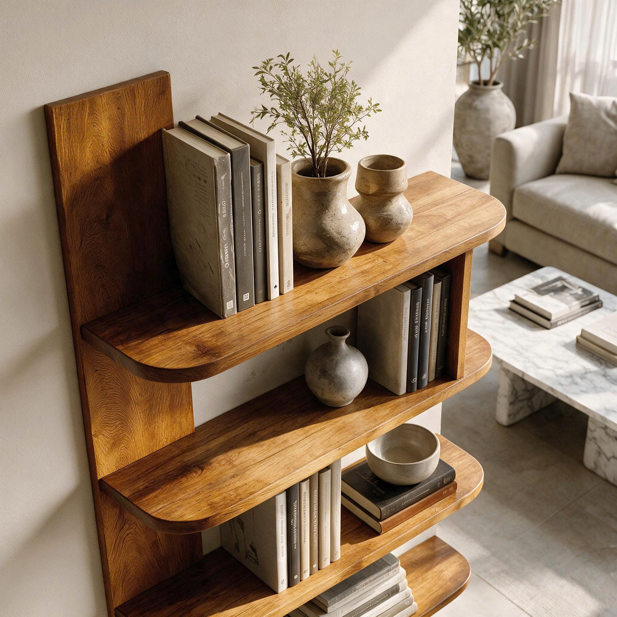 Organic Bookshelf Handcrafted Sculptural Design For Living Room