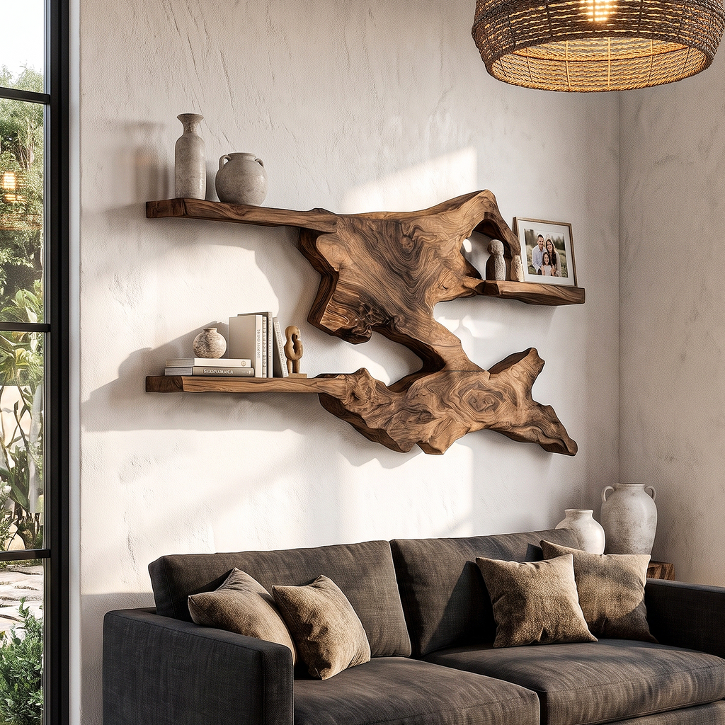 Rustic Live Edge Floating Shelf Wall Mounted Book Shelves For Living Room