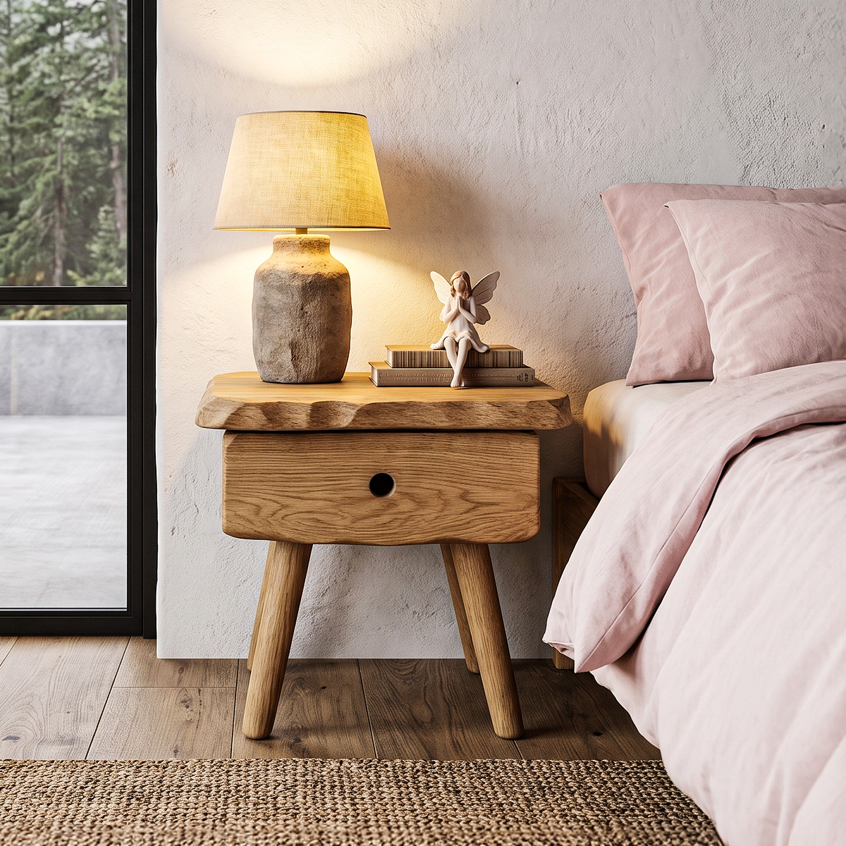 Scandinavian Solid Wood Bedside Table With Drawer