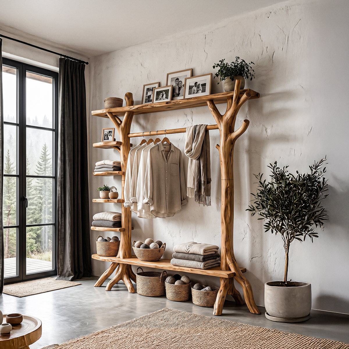 Rustic Tree Coat Rack Storage Organizer For Entryway Hallway