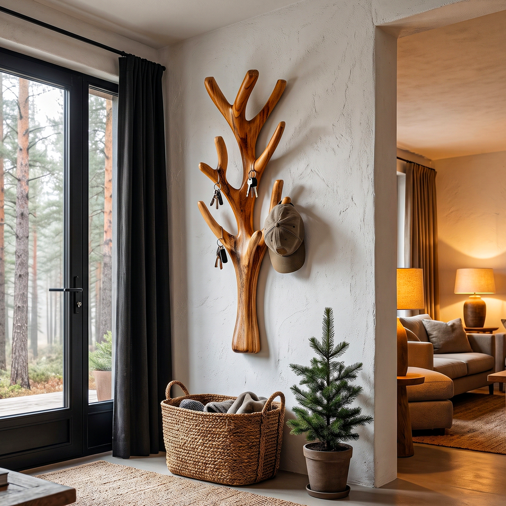 Rustic Sculptural Tree Coat Rack Wall Mounted Design For Entryway Hallway
