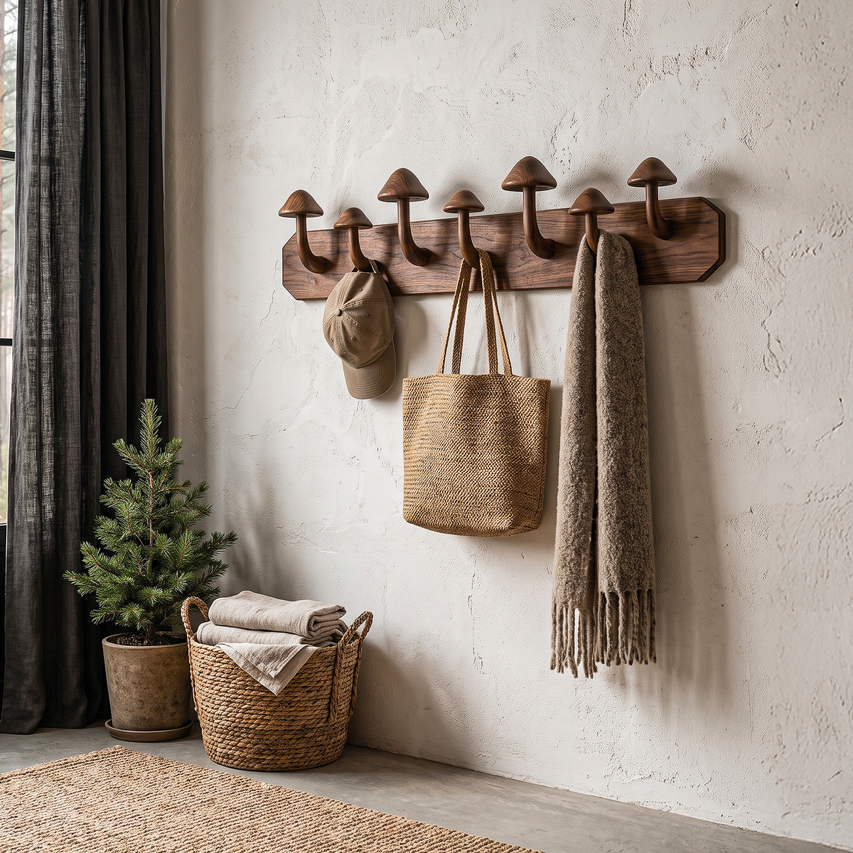Mushroom Wall Mounted Coat Rack Hook Organizer For Entryway Hallway