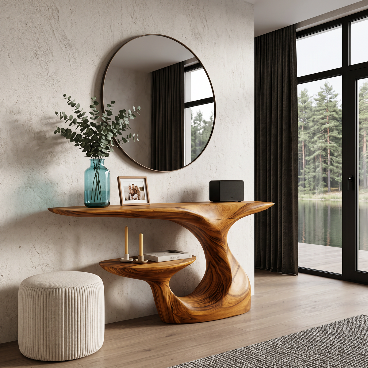 Mid Century Curved Loop Console Table For Entryway And Living Room