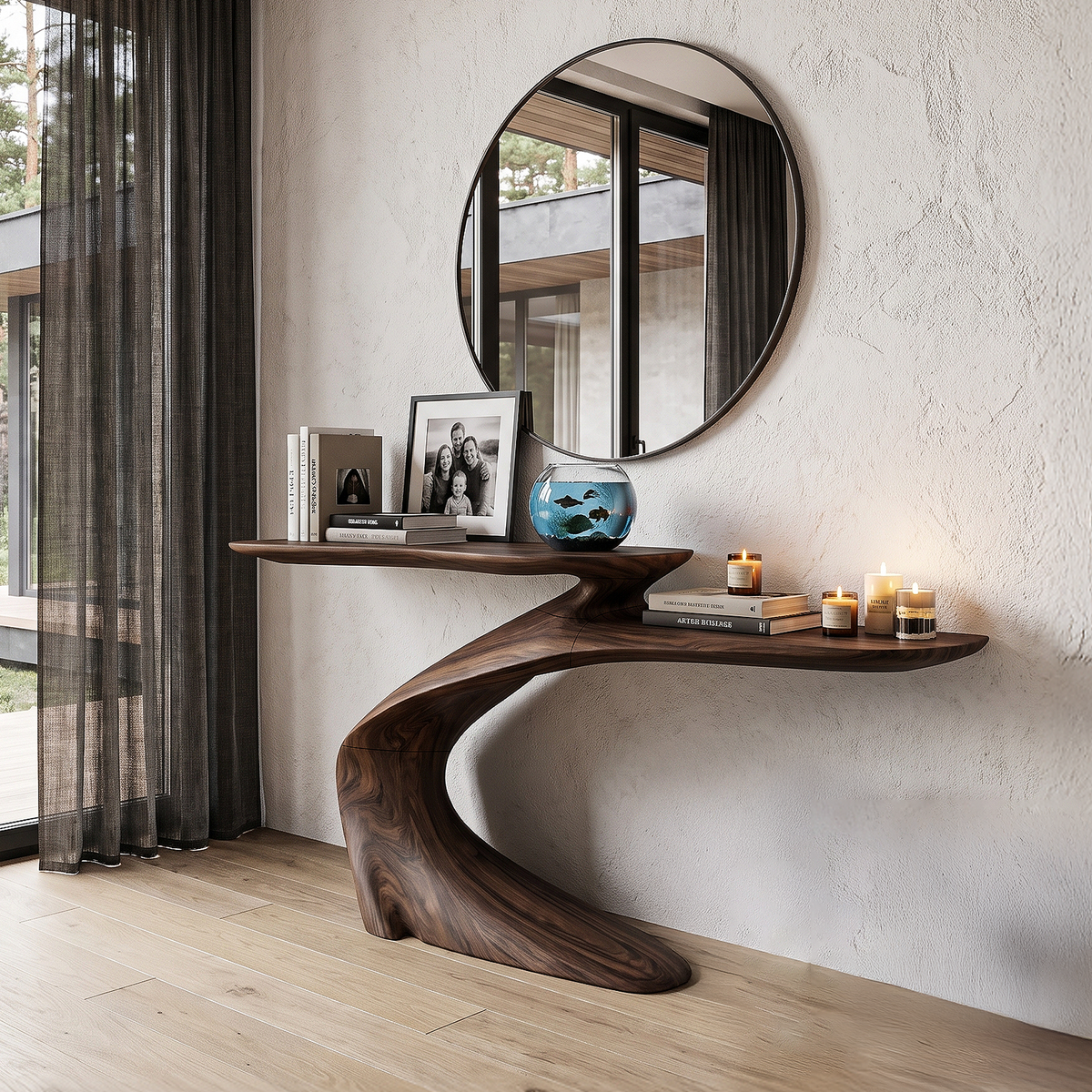 Mid Century Sculptural Console Table For Foyer And Living Room
