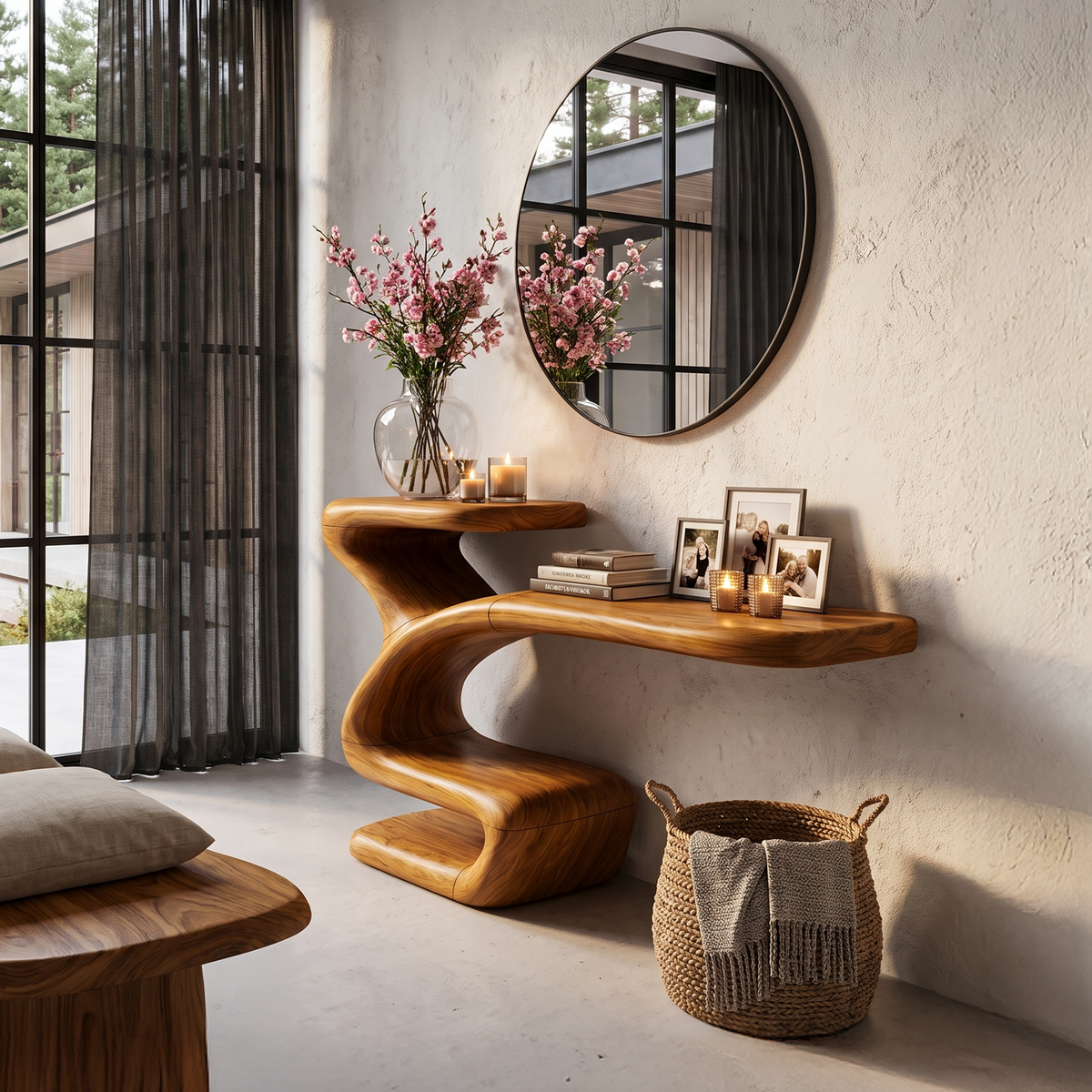 Sculptural Console Table Asymmetrical Hollow Base Design For Entryway