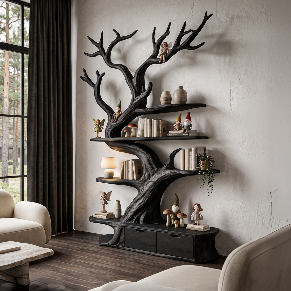 Sculptural Tree Bookshelf Handcrafted Tree Branch Design For Home Office