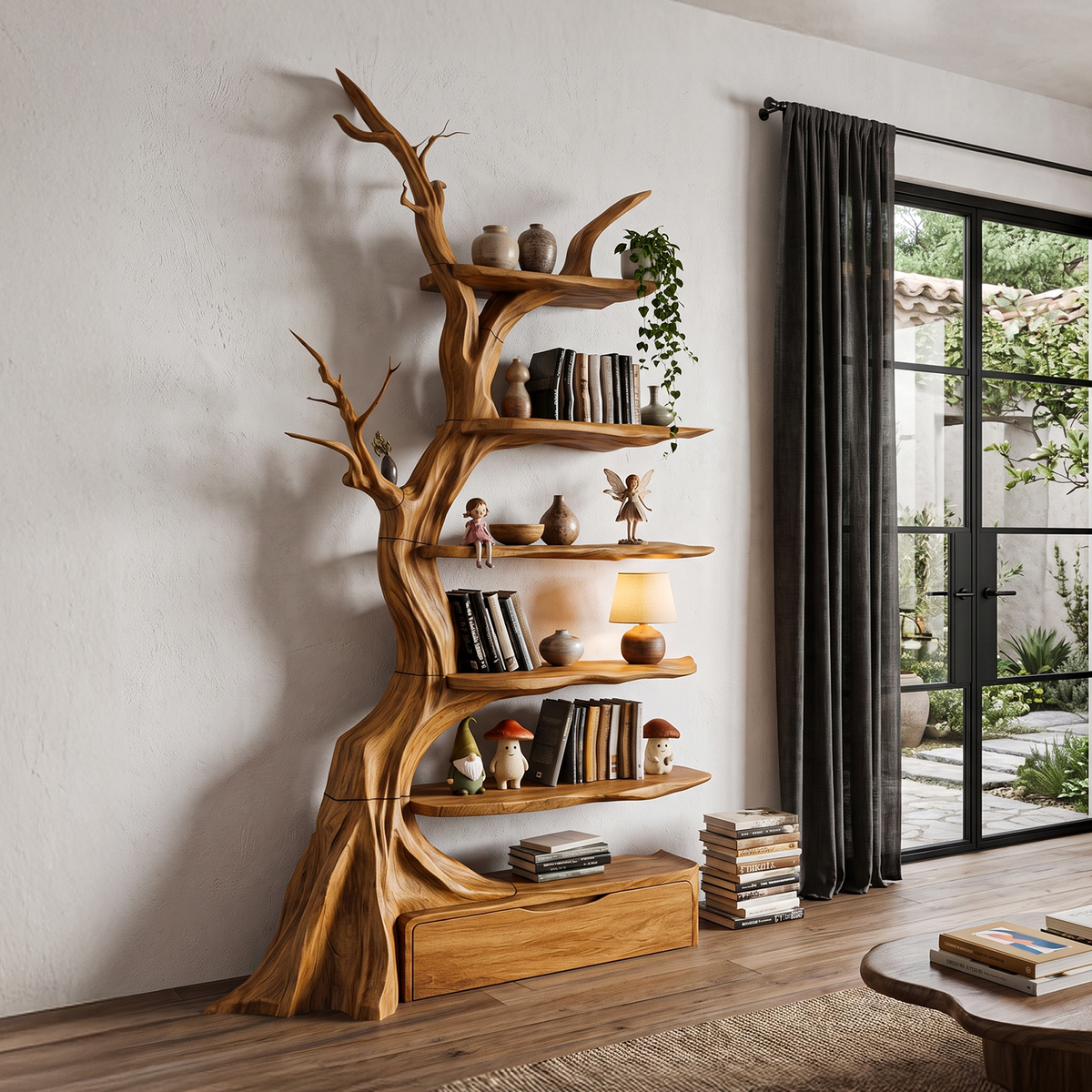 Organic Tree Bookshelf Handcrafted Sculptural Design For Living Room