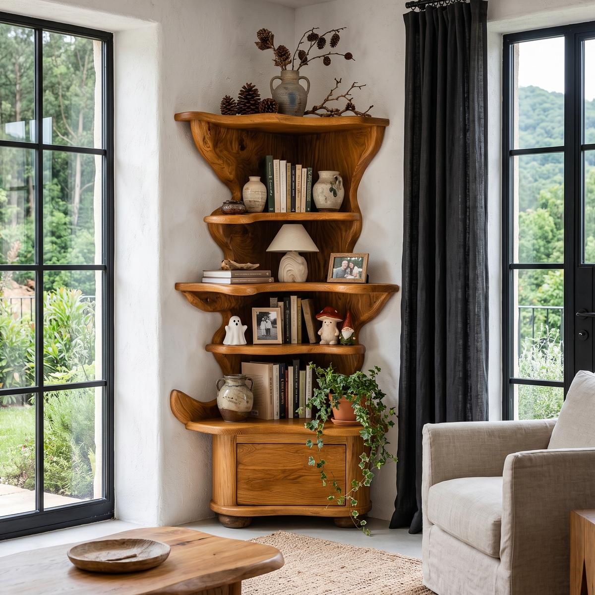 Modern Corner Bookshelf With Drawer Storage For Living Room