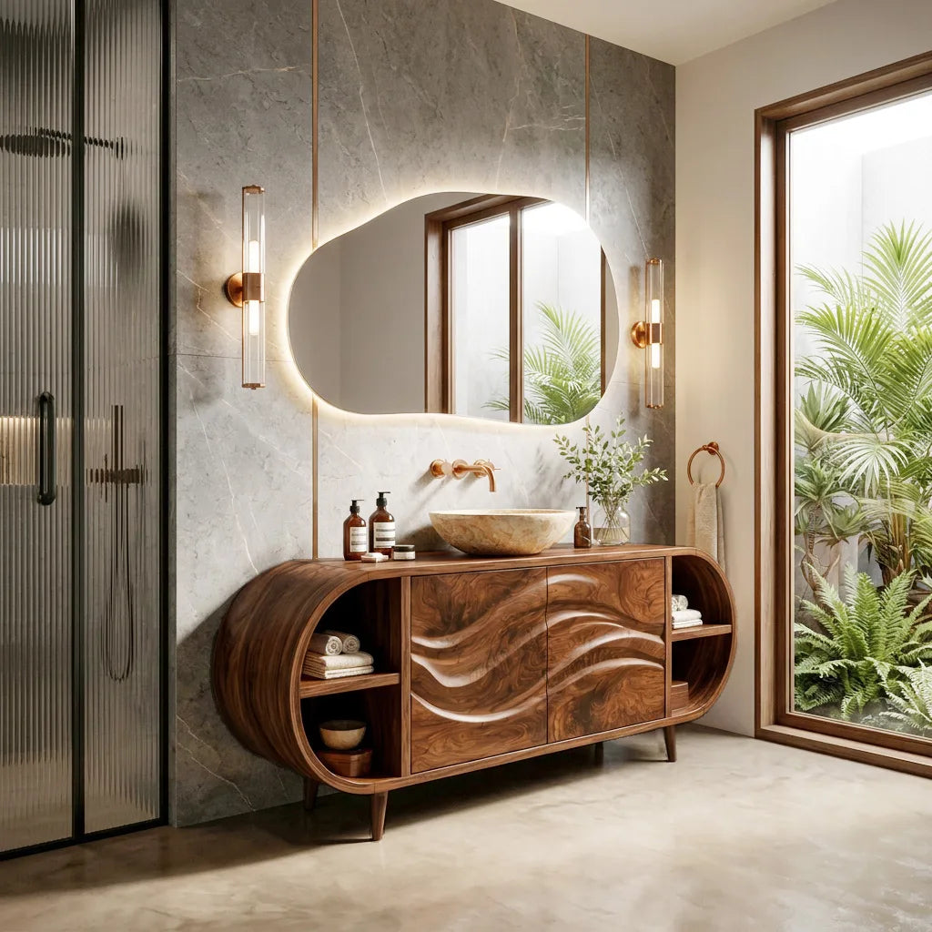 Organic Modern Rounded Edge Bathroom Vanity For Master Bathroom
