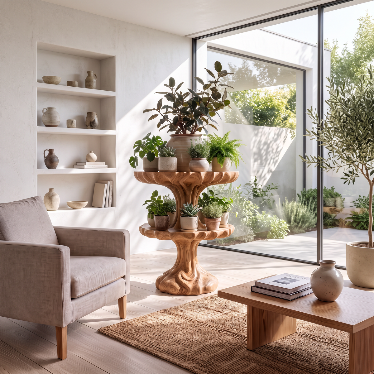 Natural Tree Plant Stand With Branch Inspired Design For Living Room And Sunroom