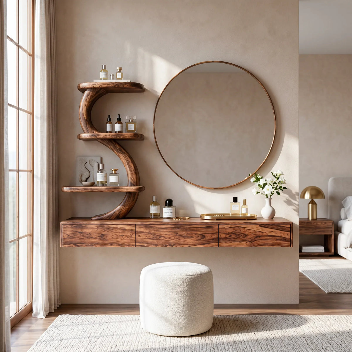 Modern Wall Mounted Makeup Vanity S Curve Sculptural Shelving For Bedroom