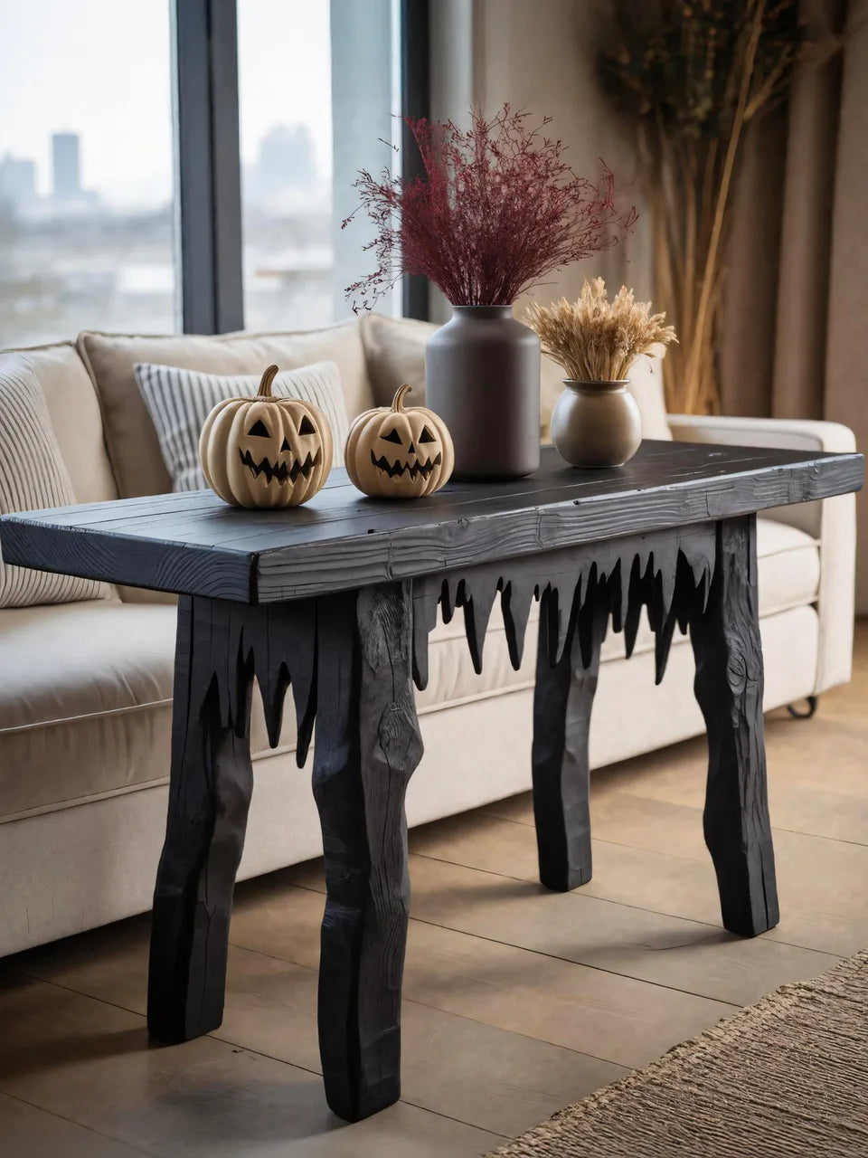 Wooden Halloween Console Table With Dripping Edge For Spooky Gothic Decor