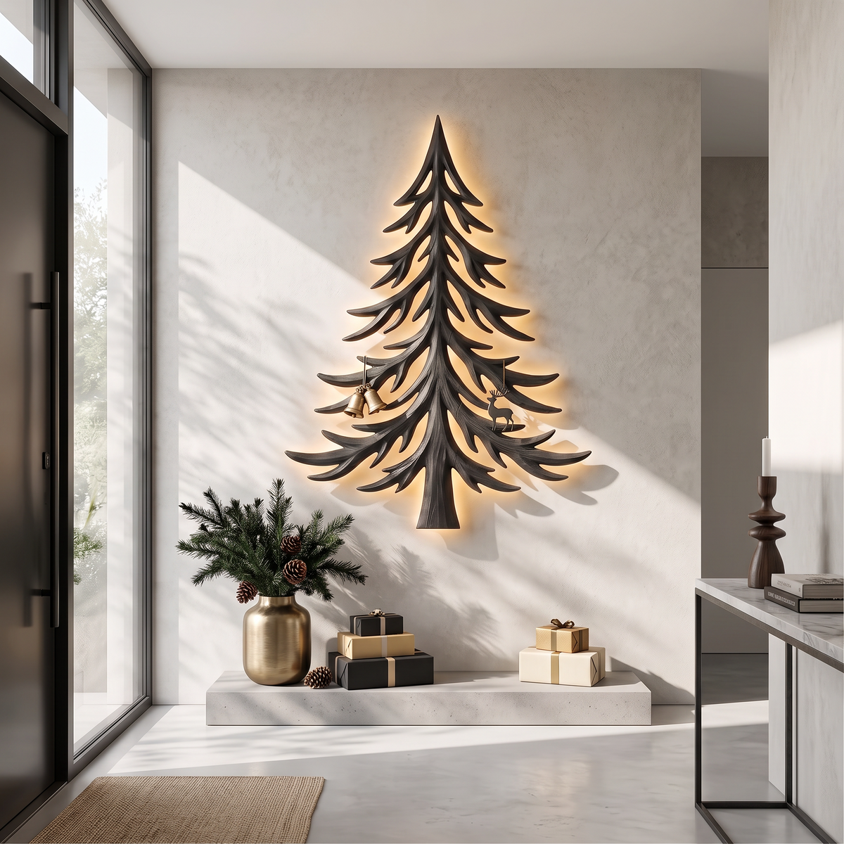 Modern Christmas Holiday Wall Decor With Layered Pine Branch Design For Living Room