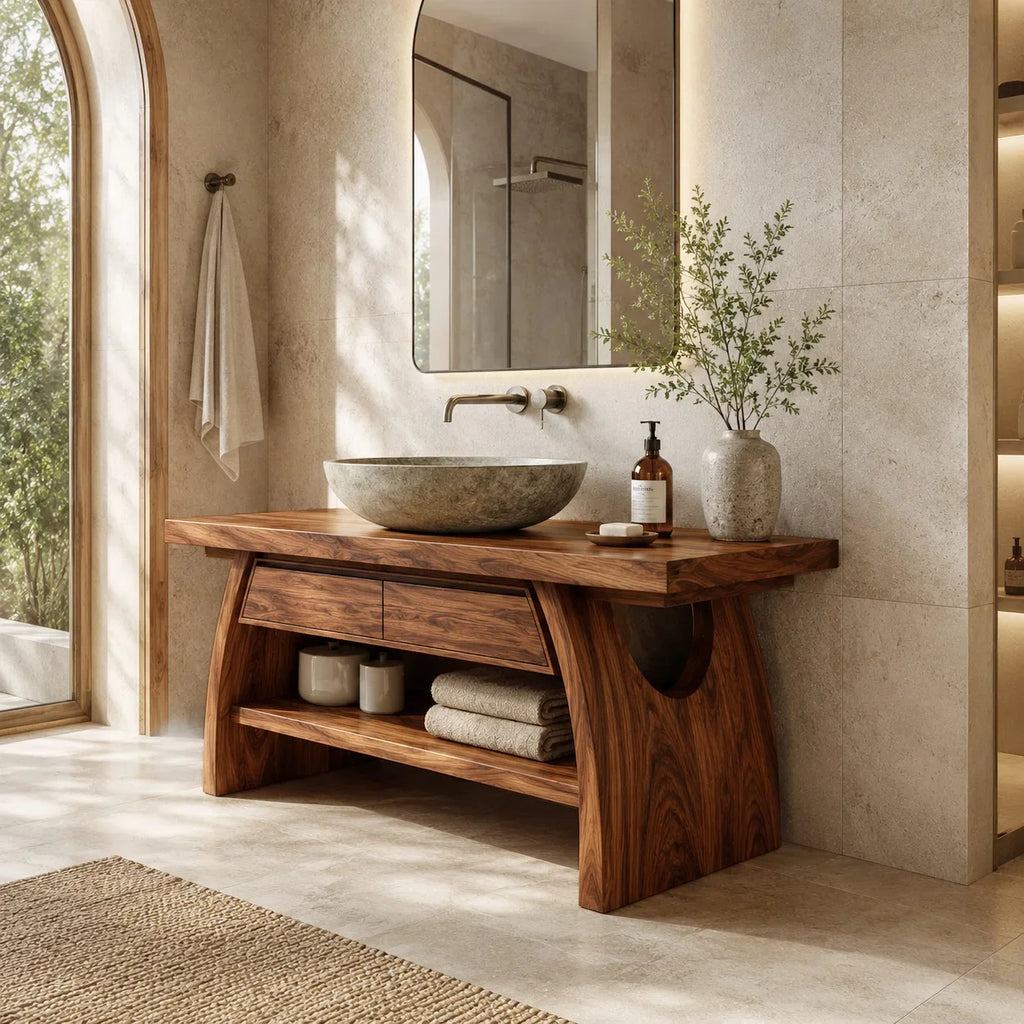 Mediterranean Curved Frame Bathroom Vanity For Master Bathroom
