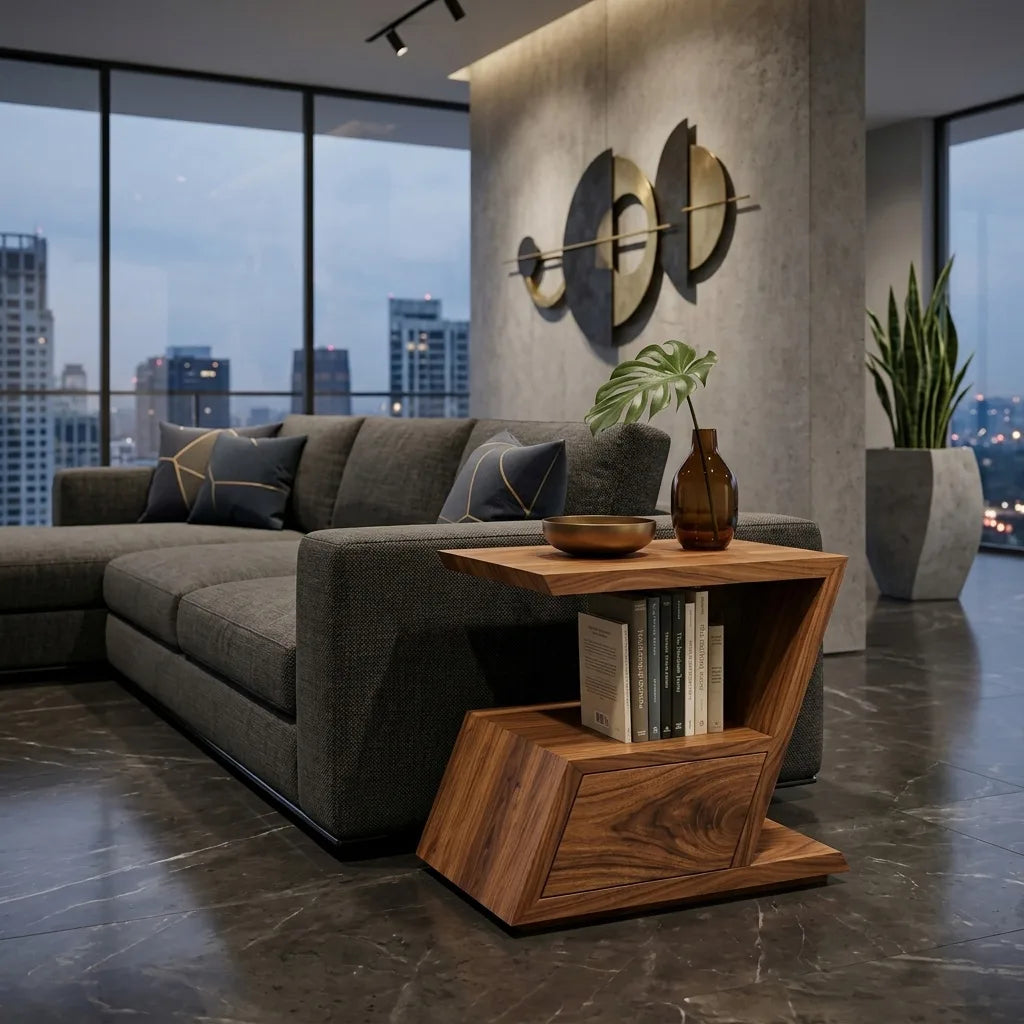 Contemporary Geometric Storage Side Table For Living Room