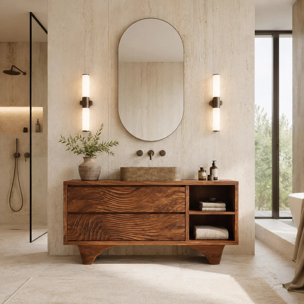 Organic Carved Bathroom Vanity For Master Bathroom