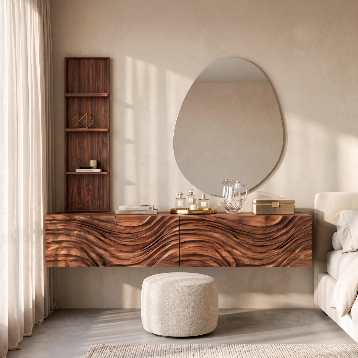 Modern Floating Makeup Vanity With Wall Mounted Storage For Luxury Bedroom