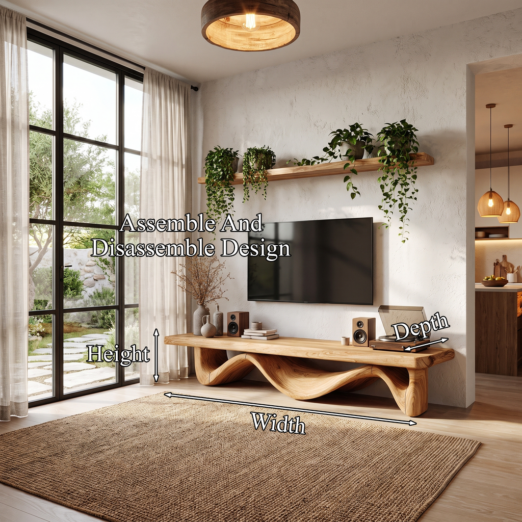 Organic Open Loop TV Cabinet Solid Wood Media Console For Living Room