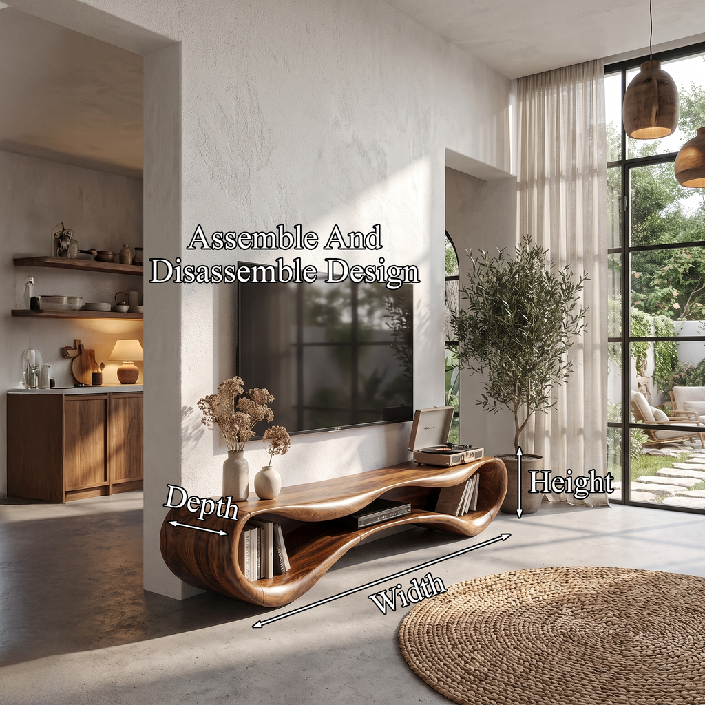 Modern Flowing Base TV Cabinet Wooden Media Unit For Living Room