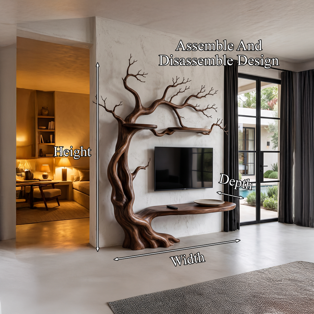 Organic Wall Mounted TV Stand With Sculptural Tree Branch Design For Living Room