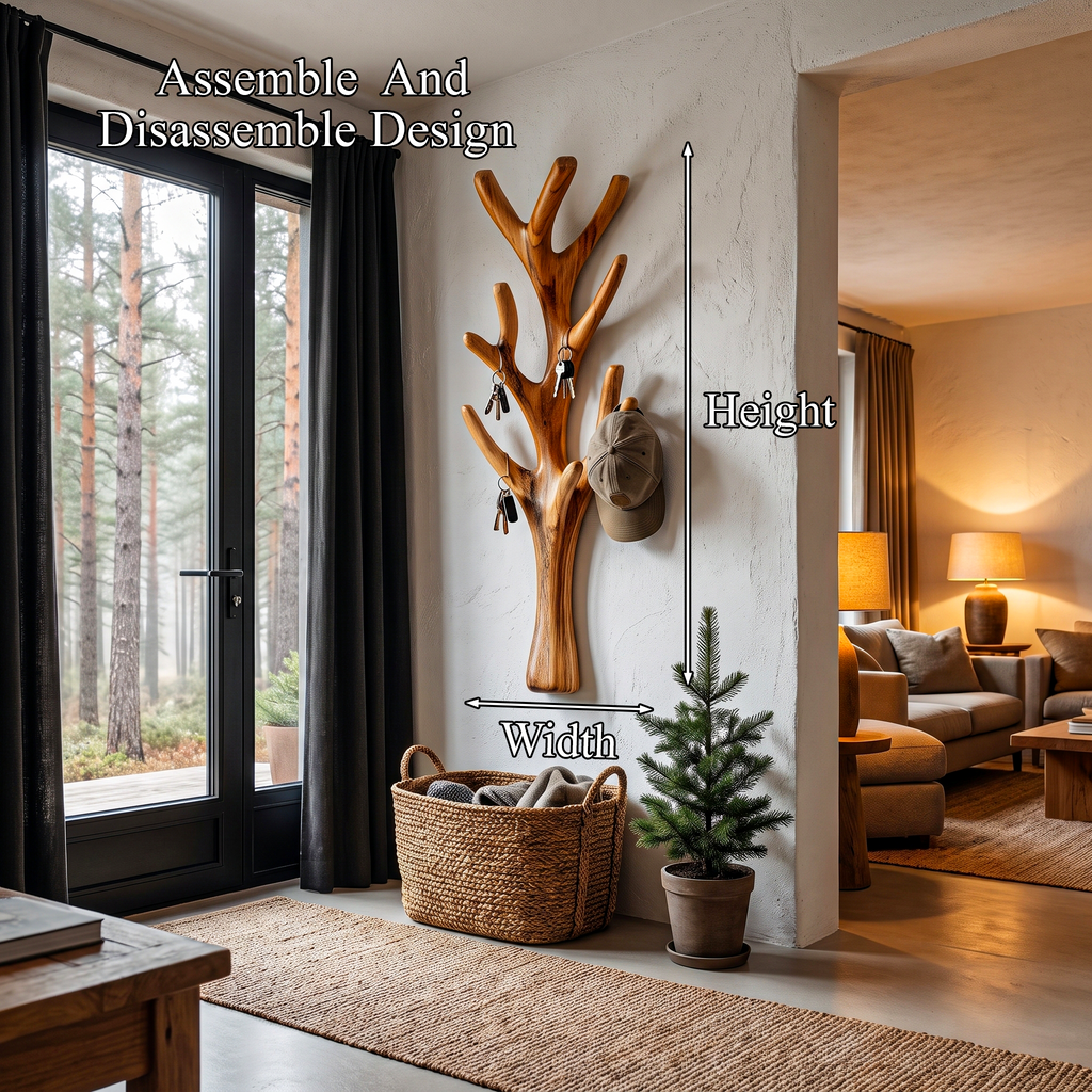 Rustic Sculptural Tree Coat Rack Wall Mounted Design For Entryway Hallway