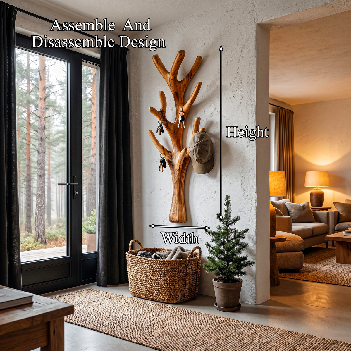 Rustic Sculptural Tree Coat Rack Wall Mounted Design For Entryway Hallway