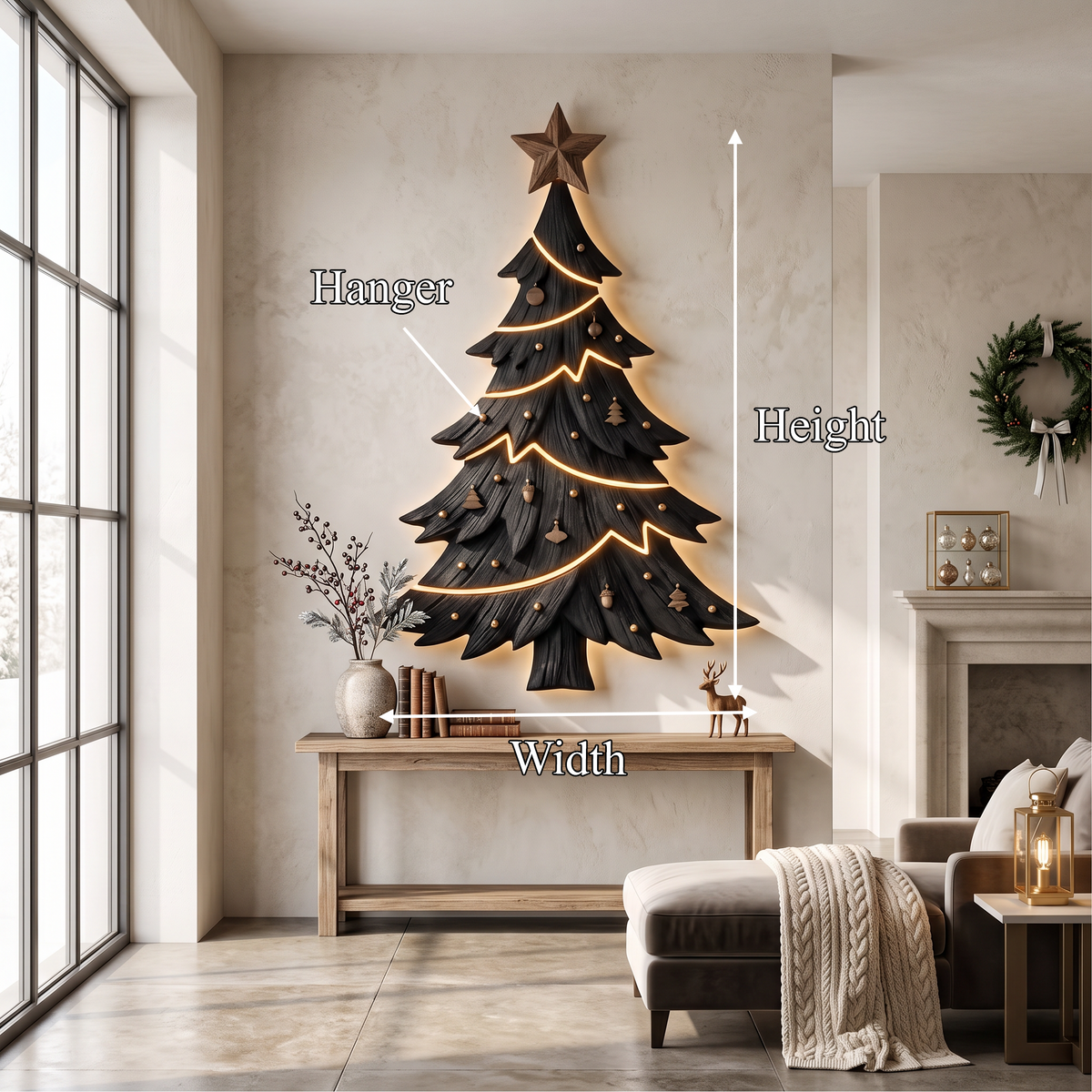 Contemporary Xmas Wall Sculpture With Evergreen Silhouette For Living Room