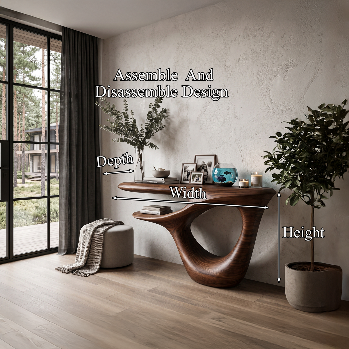 Contemporary Console Table With Artistic Open Frame Base For Foyer And Hallway