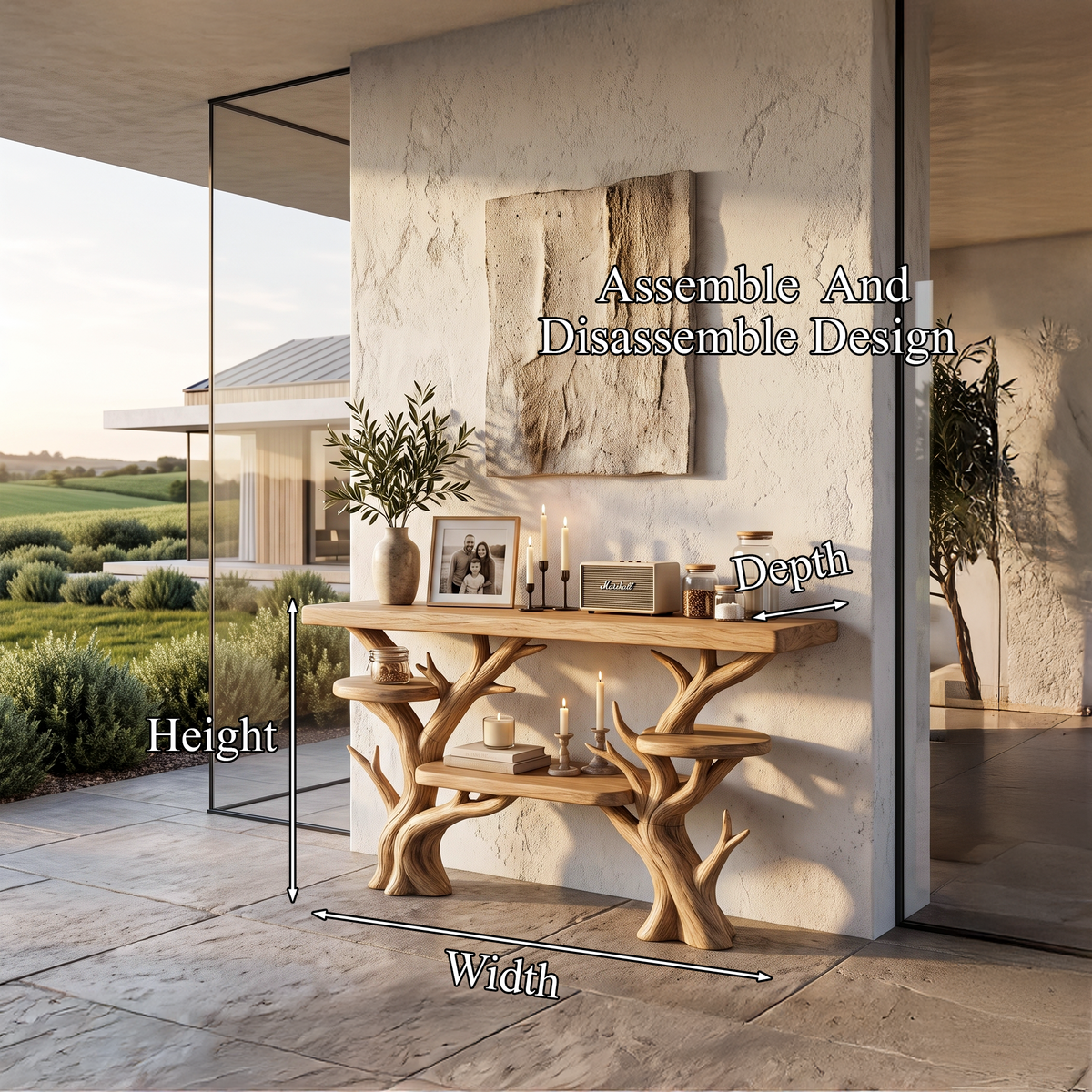 Rustic Sculptural Console Table For Entryway And Living Room