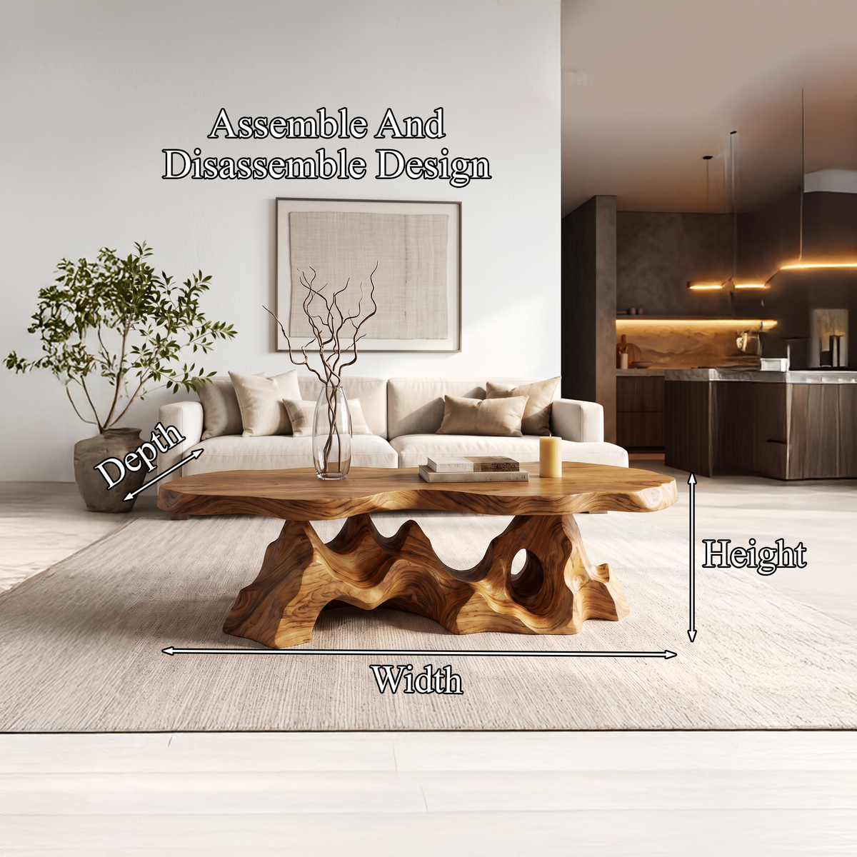 Organic Coffee Table With Sculptural Tree Root Base For Living Room