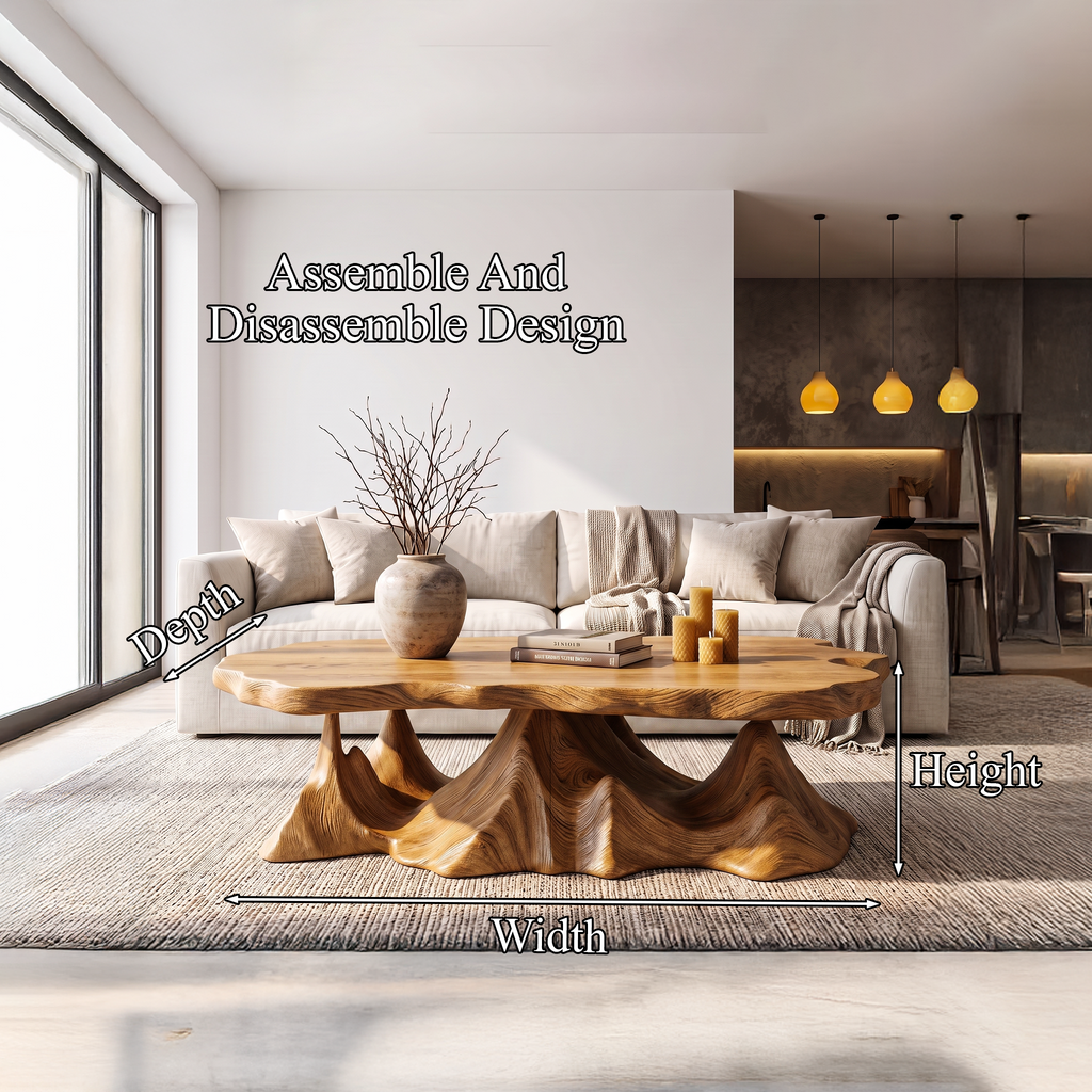 Rustic Coffee Table With Sculptural Wave Base For Living Room