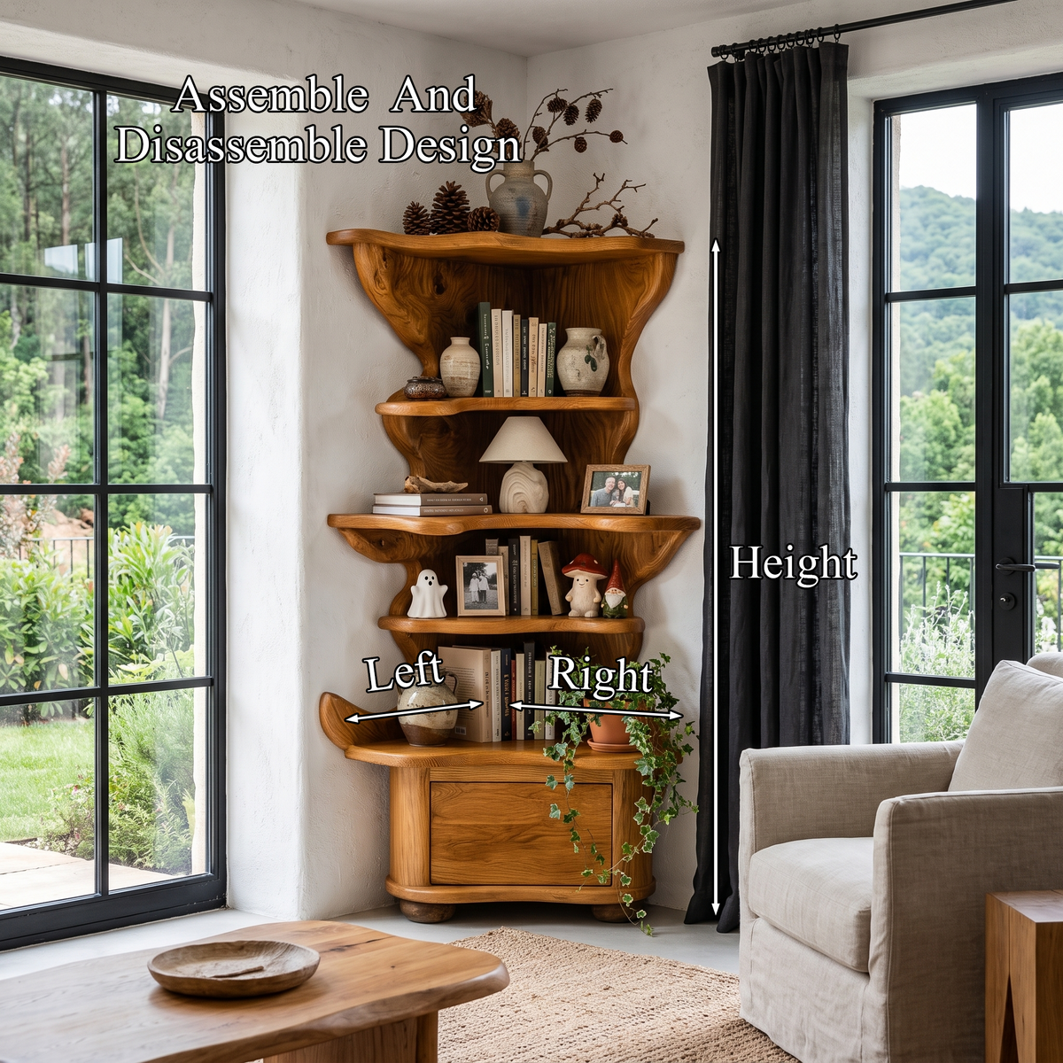 Modern Corner Bookshelf With Drawer Storage For Living Room